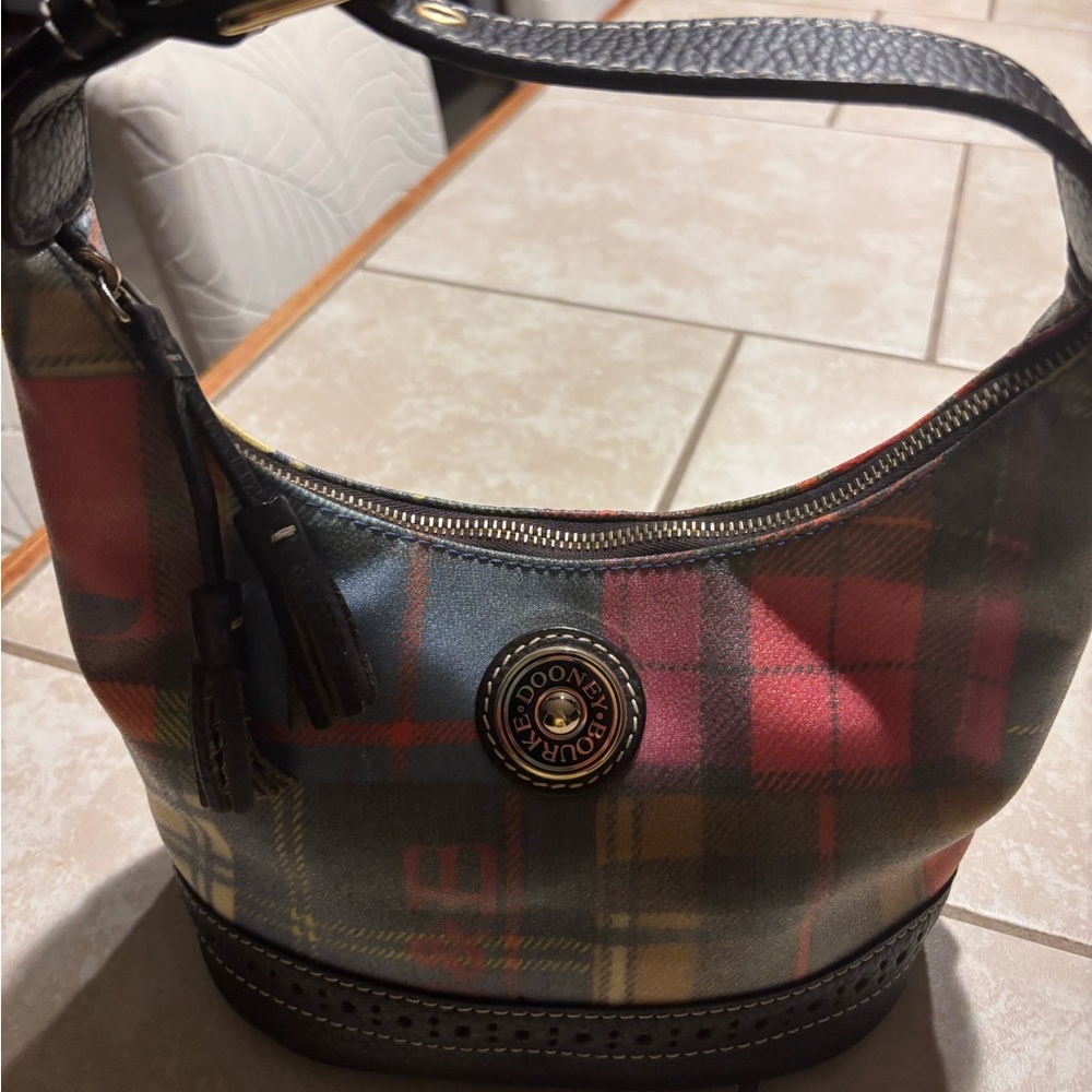 Dooney & Bourke Tartan Hobo Bag - Red and Blue